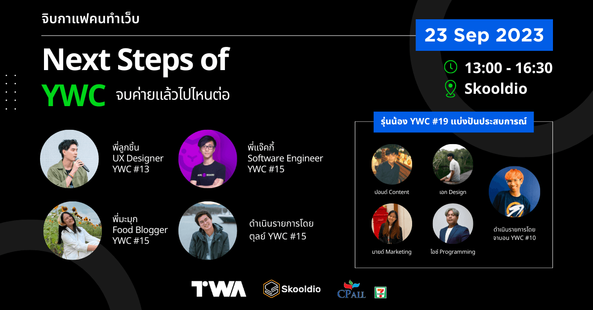 Cover Image for จิบกาแฟคนทำเว็บ หัวข้อ “Next Steps of YWC: จบค่ายแล้วไปไหนต่อ” และการประชุมใหญ่สามัญประจำปี 2566